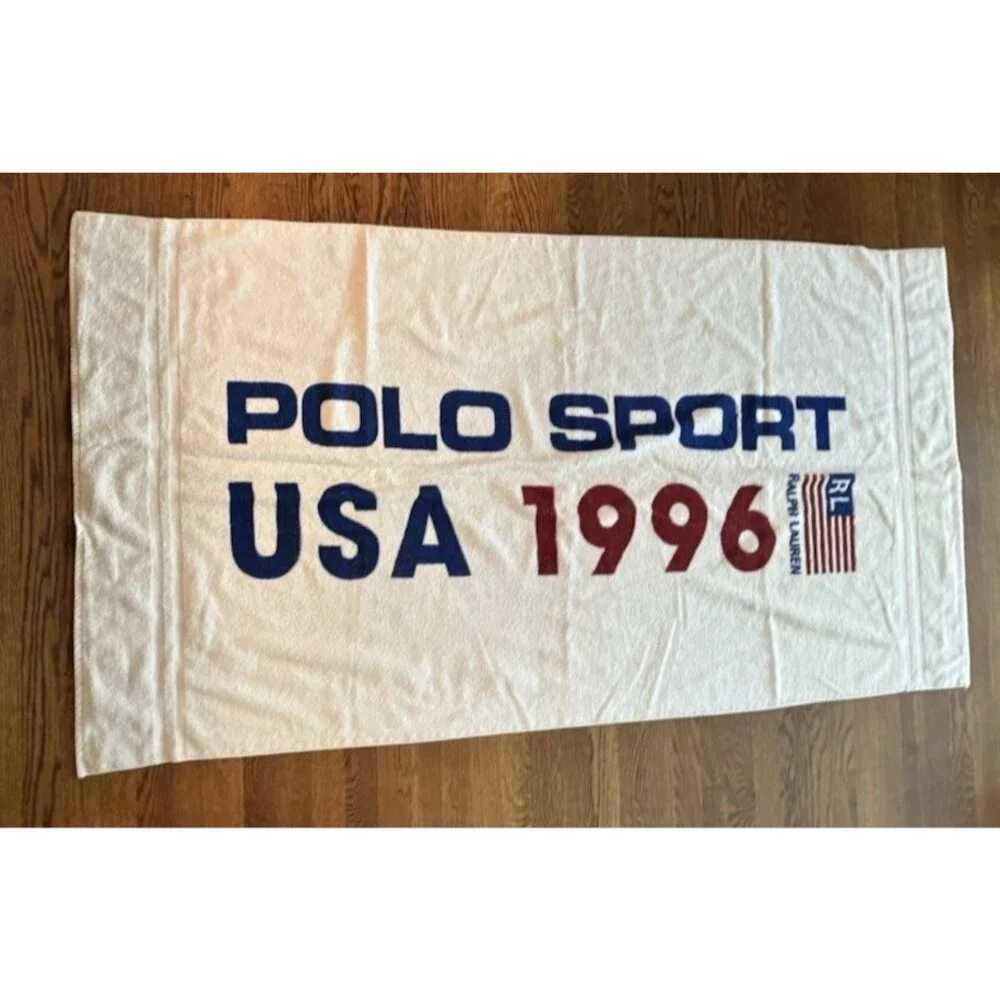 Ralph Lauren Polo Sport 1996 American Flag Beach Bath Towel 69”X 34.5” VTG NEW